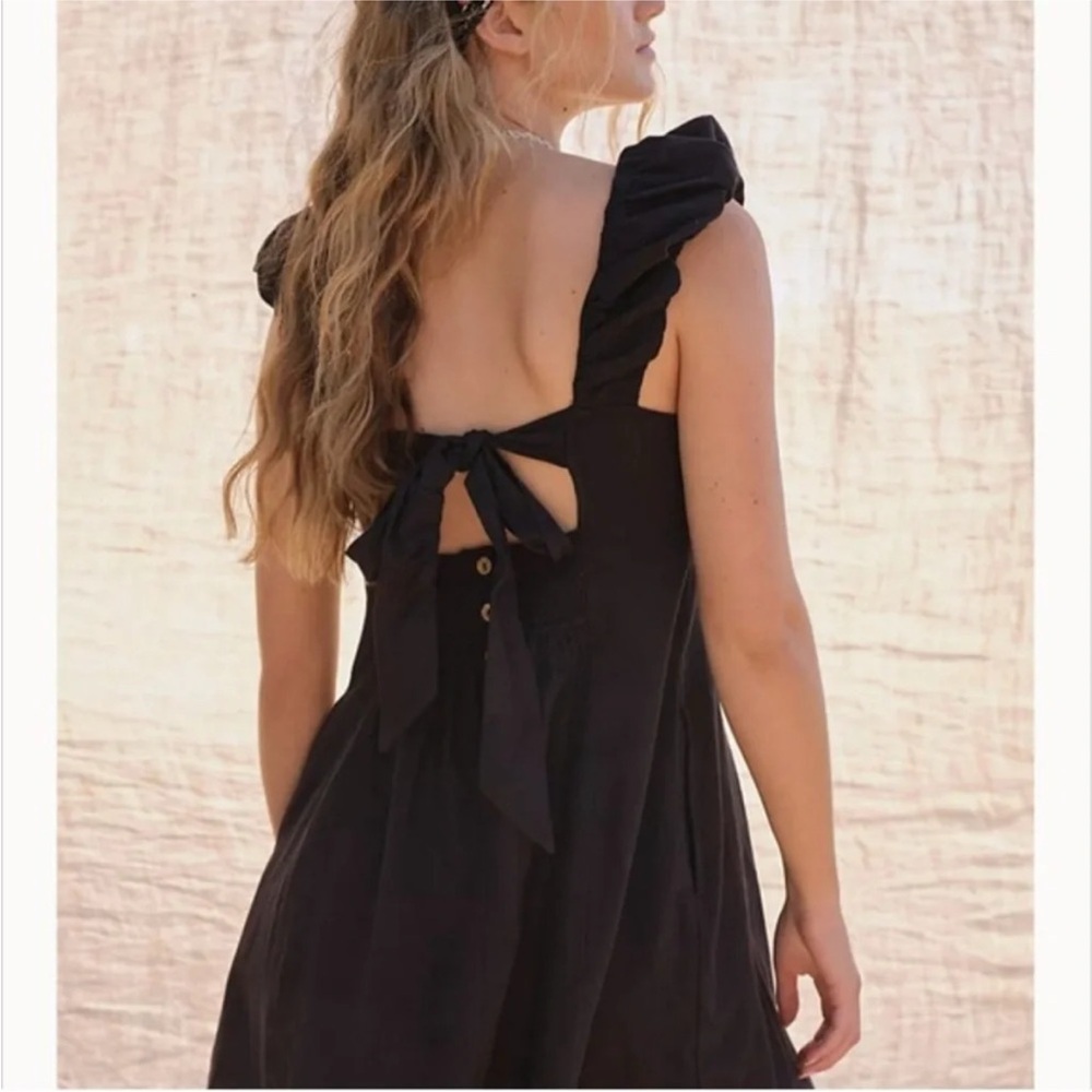 Free People BOM BOM Island Elegant Black Ruffle Mini Dress Sz L - Picture 4 of 6